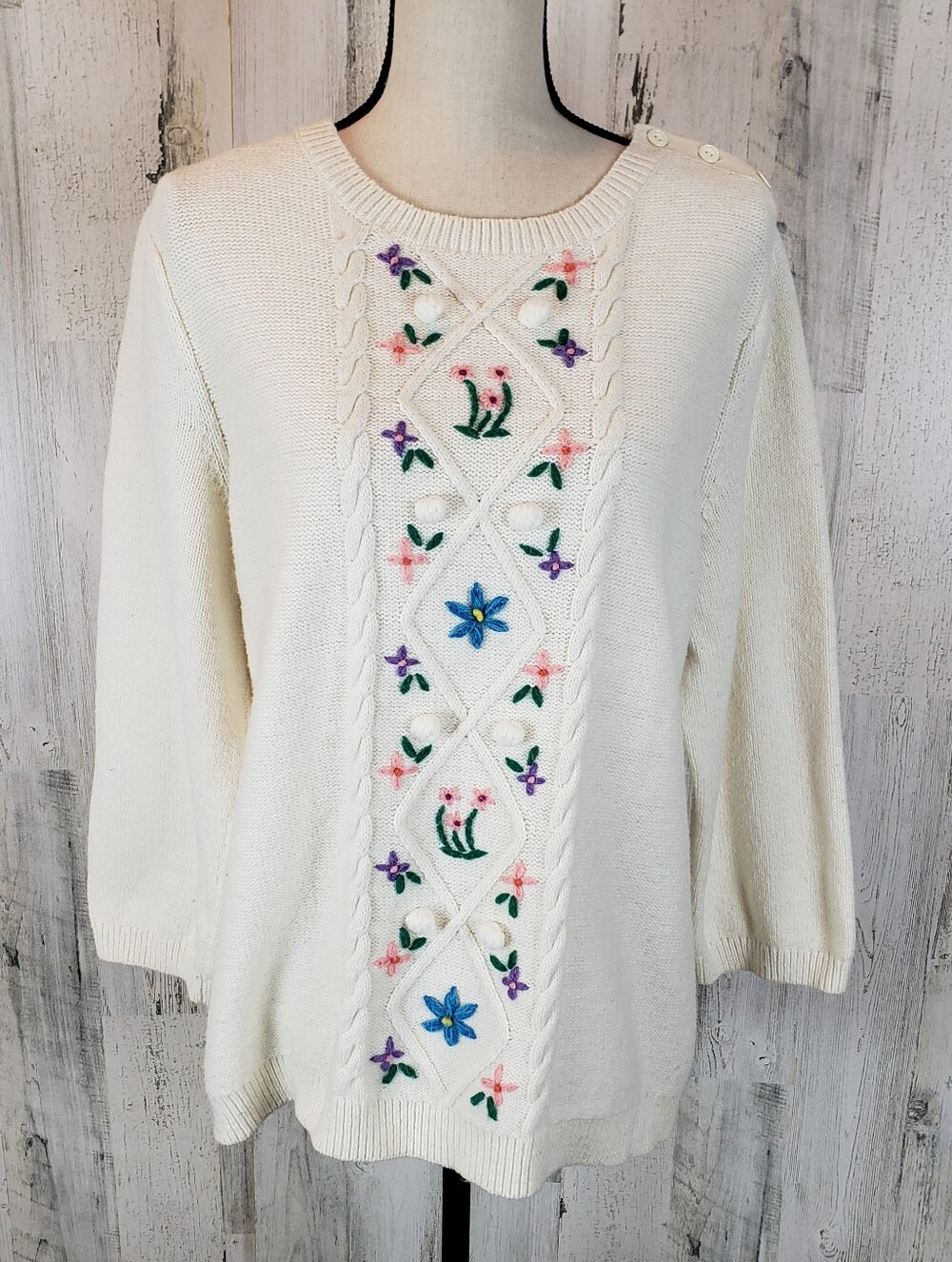 Talbots Embroidered Pom Pom Sweater Size XL